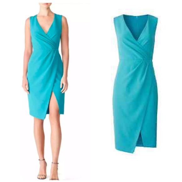 Black Halo Nora Blue Faux Wrap Sleeveless V-Neck Sheath Dress - Picture 1 of 10